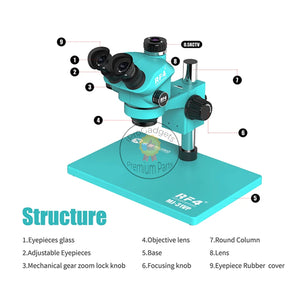 Mijing New Trinocular Microscope RF4 & MJ-31VP Metal Gear Continuous Zoom 7-50x Locking Knob Accurately Lock Magnification