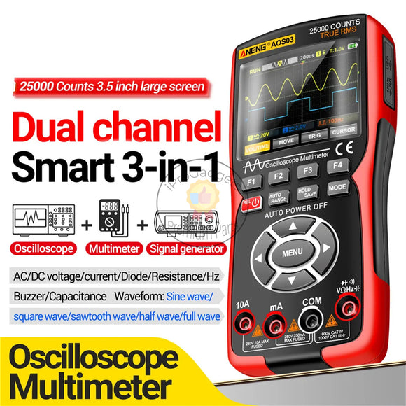 Aneng AOS03 Oscilloscope Multimeter Output Handheld Battery LCD Screen Signal Generator Waveform Display Multimeter