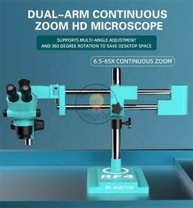 RF4 RF-6565TVW-144 6.5-65X Continuous Zoom Trinocular Stereo Microscope with 144 LED Ring Light PCB Motherboard BAG Repair Tools