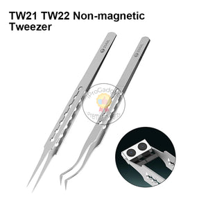 2UUL TW21 TW22 IC Chip Soldering Tweezers For Tin Planting BGA Stencil Repair Non-magnetic Stainless Hollow Stencil Tweezers