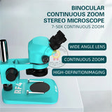 RF4 RF-7050+144 Optical Stereo Binocular Microscope 7-50X Continuous Zoom HD Wide Angle Eyepiece Adjustable 144 LED Light