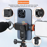 Vrig PH17 Phone Tripod Mount Phone Holder Clamp 360° Rotatable with Dual Cold Shoe Mounts Vlog Selfie