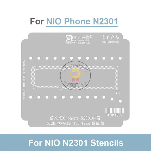 Amaoe 70*80mm 0.12mm Strong Magnetic BGA Reballing Stencil Template for NIO Phone N2301 Middle Frame Solder Tin Steel Mesh