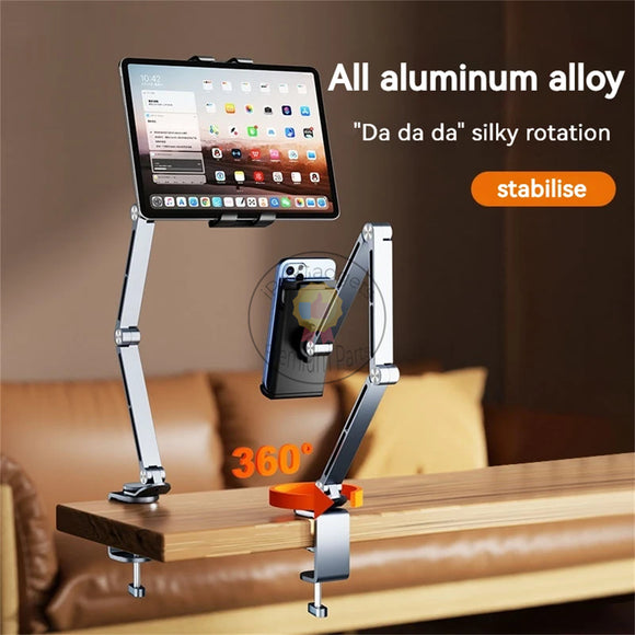 Long Arm Tablet Phone Holder Stand Aluminium Alloy 360 Rotation Folding Desktop Phone Holder Shooting Elongated Bed Holder