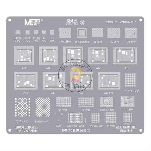 MaAnt WiFi / Baseband / CPU / NFC Comprehensive BGA Reballing Stencil for iPhone 8 to iPhone 16 Pro Max