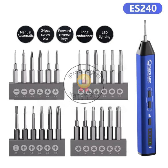 Mechanic ES240 24 in 1 Electric Screwdriver Set S2 Alloy Steel Precision Bit 210RPM for Phone Repair Disassembly Tools WIth LED