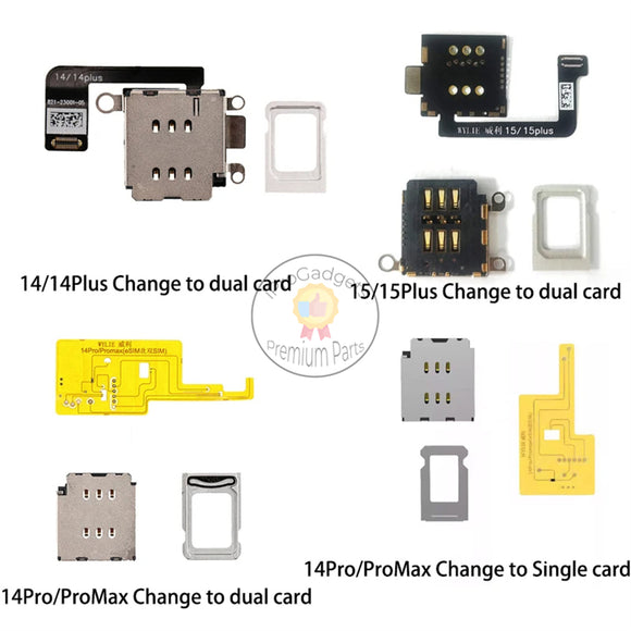 Wylie eSim to Dual Card Flex Ca‮lb‬e for iPhone 14 15 Pro Max Plus eSim to Single Sim Card Slot Tray No N‮ee‬d Separation Parts