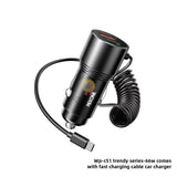 Wekome Car Charger Type-c Spring Line Super Fast 66w Universal Usb Cigarette Lighter Car Charging Bracket