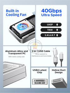 Orico AAGM2-U4 USB4 40Gbps NVME M.2 SSD Enclosure with Cooling Fan Compatible Thunderbolt 3 / 4 for Mac