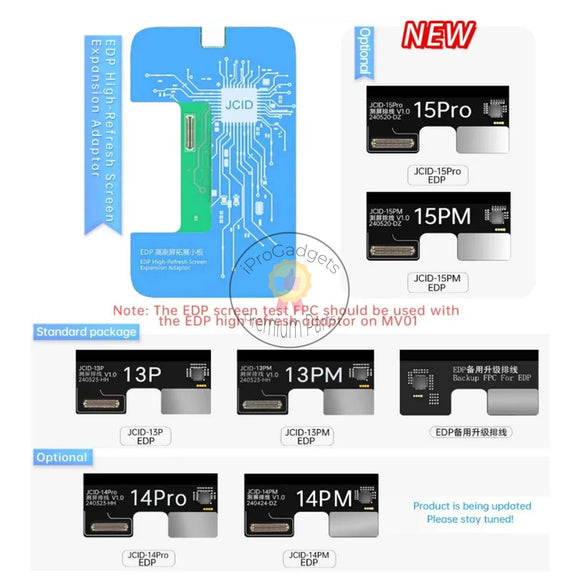 JCID EDP High-Refresh Screen Expansion Adaptor Used with MV01 for iPhone 13Pro/13PM/14Pro/14PM/15Pro/15PM /iPad Screen Test