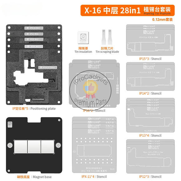 Amaoe 28 in 1 Middle Layer Reballing Stencil Template for iPhone X to 16 Pro Max Series Reballing Repair