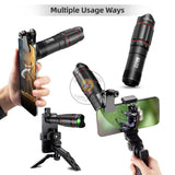 25X Phone Telephoto Lens Kit with Phone Clip Phone Holder Cleaning Cloth Mini Tripod Stand