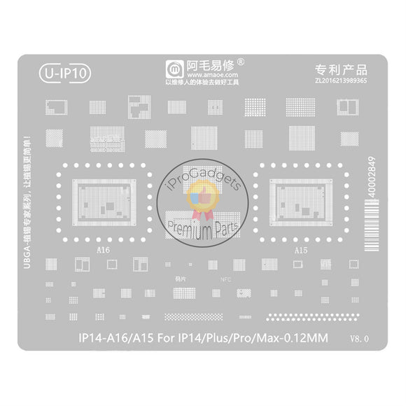 Amaoe U-IP10 0.12mm CPU BGA Reballing Stencil for iPhone 14 Series Apple A15 / A16