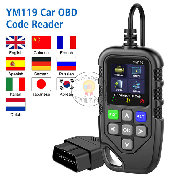 Multi-language OBD2 Code Reader Work for All Cars YM119 Car Auto Diagnostic Tool Clear/Erase Codes OBDII Scanner