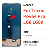 Replacement AMOLED Display Touch Screen Assembly For Tecno Pova 4 Pro LG8 LG8n Pova4