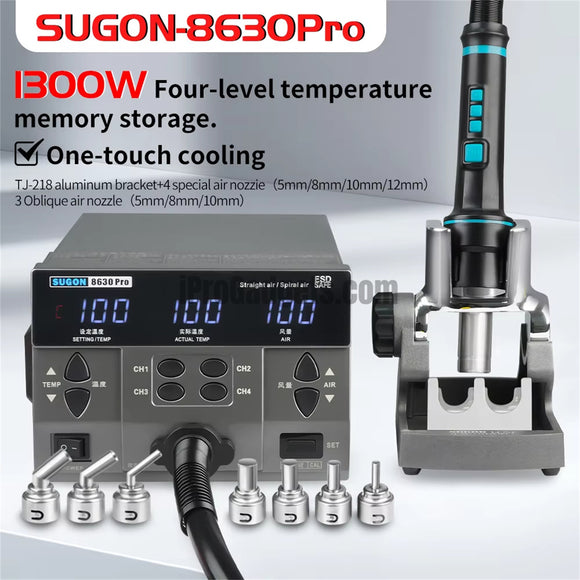 SUGON 8630Pro 1300W Hot Air Gun Digital Display Hot Air Rework Station Welding Heat Gun BGA Desoldering Station SMD Welding Tool