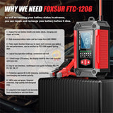 Foxsur Car Battery Charger 12V 6A FTC-1206 Motorcycle Truck AGM LiFePO4 Lead Acid Batteries Maintainer Digital LCD Display